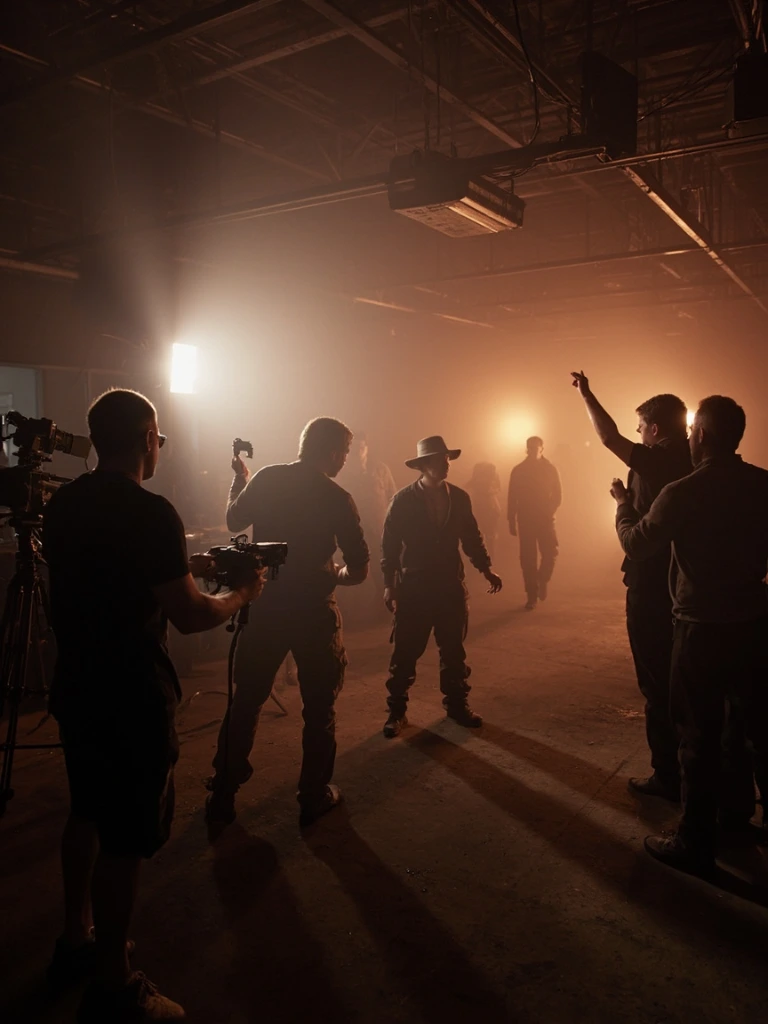 Director framing a shot through a RED cinema camera on a Brooklyn soundstage